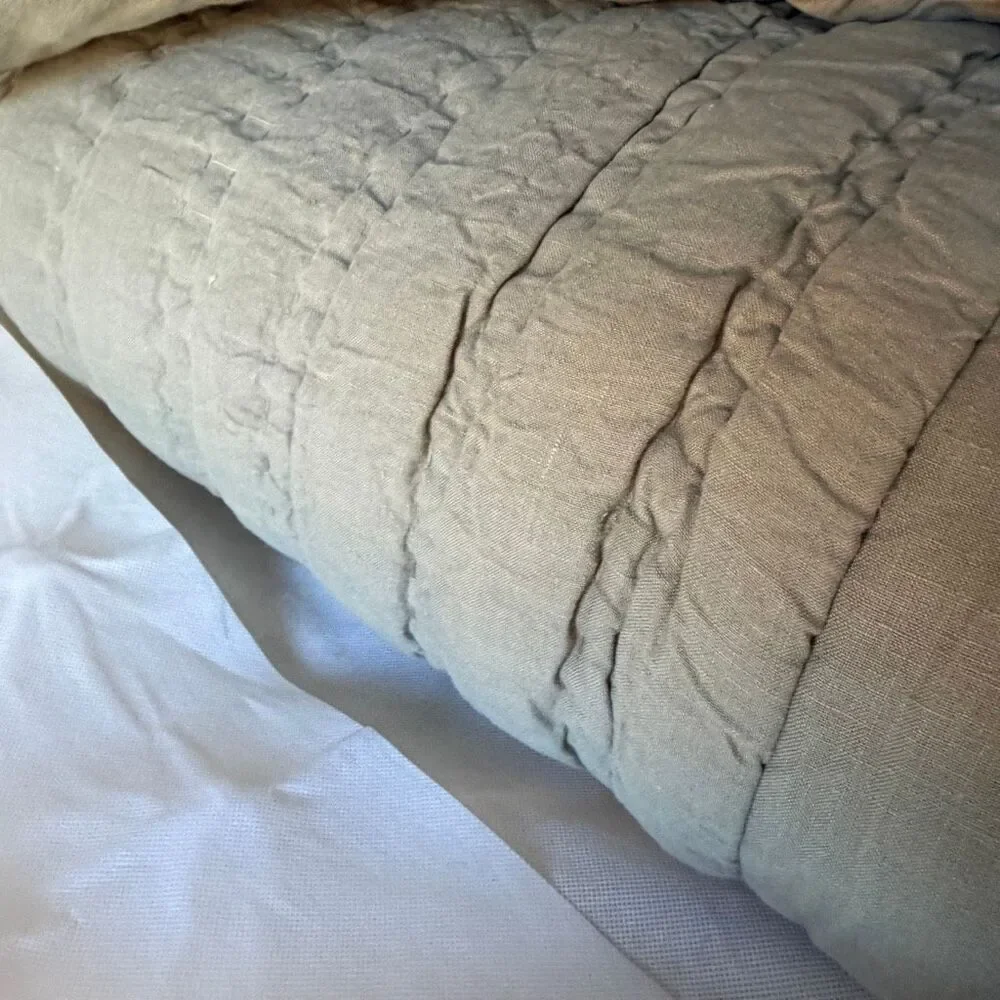 Company Store Legends Hotel Washed Linen Plush Quilt Comforter- Moss Green, King